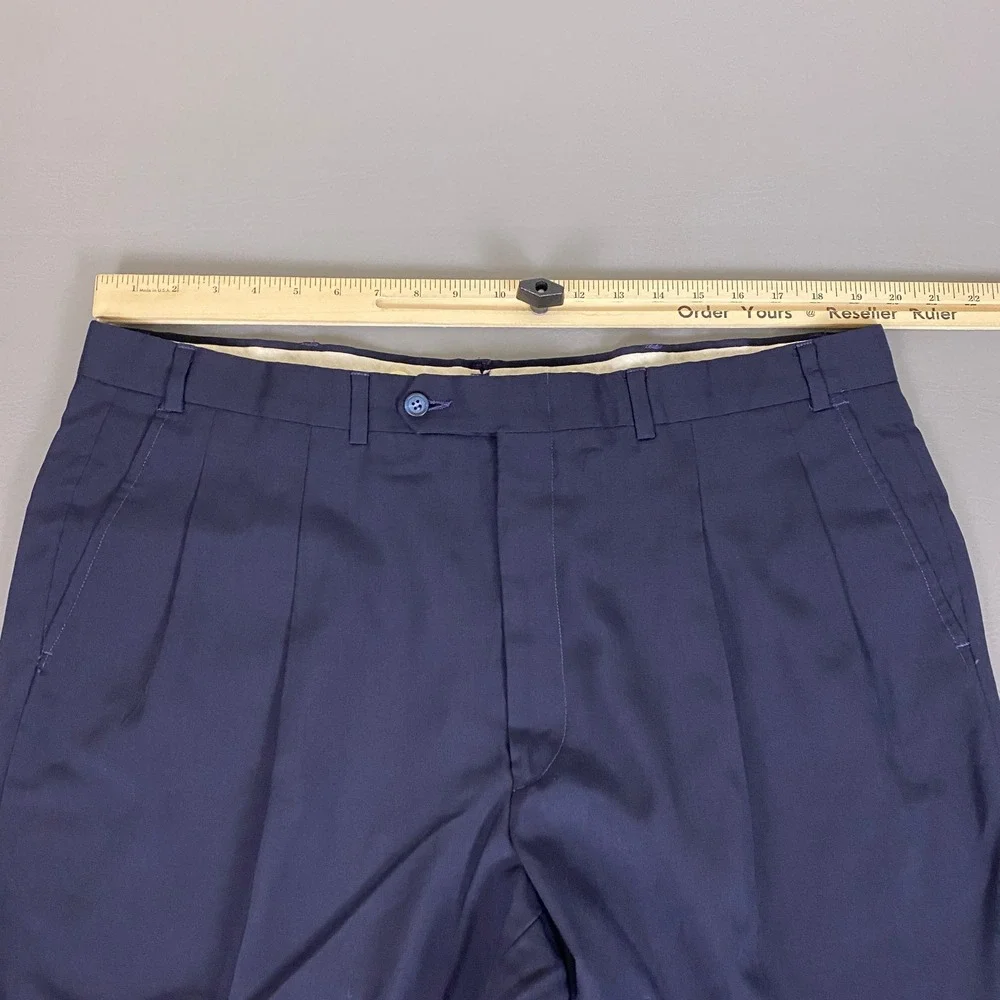Vintage Springfield Wool Dress Pants Men's Size 42 Navy Blue Pleated Made in USA